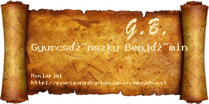 Gyurcsánszky Benjámin névjegykártya